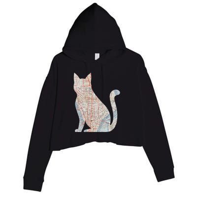 City Cat Map Design Unusual Crop Fleece Hoodie
