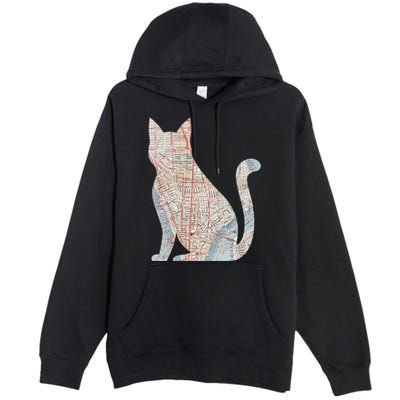 City Cat Map Design Unusual Premium Pullover Hoodie