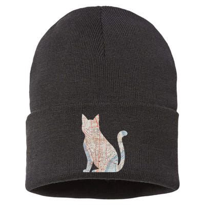 City Cat Map Design Unusual Sustainable Knit Beanie