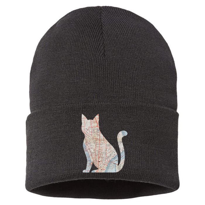 City Cat Map Design Unusual Sustainable Knit Beanie