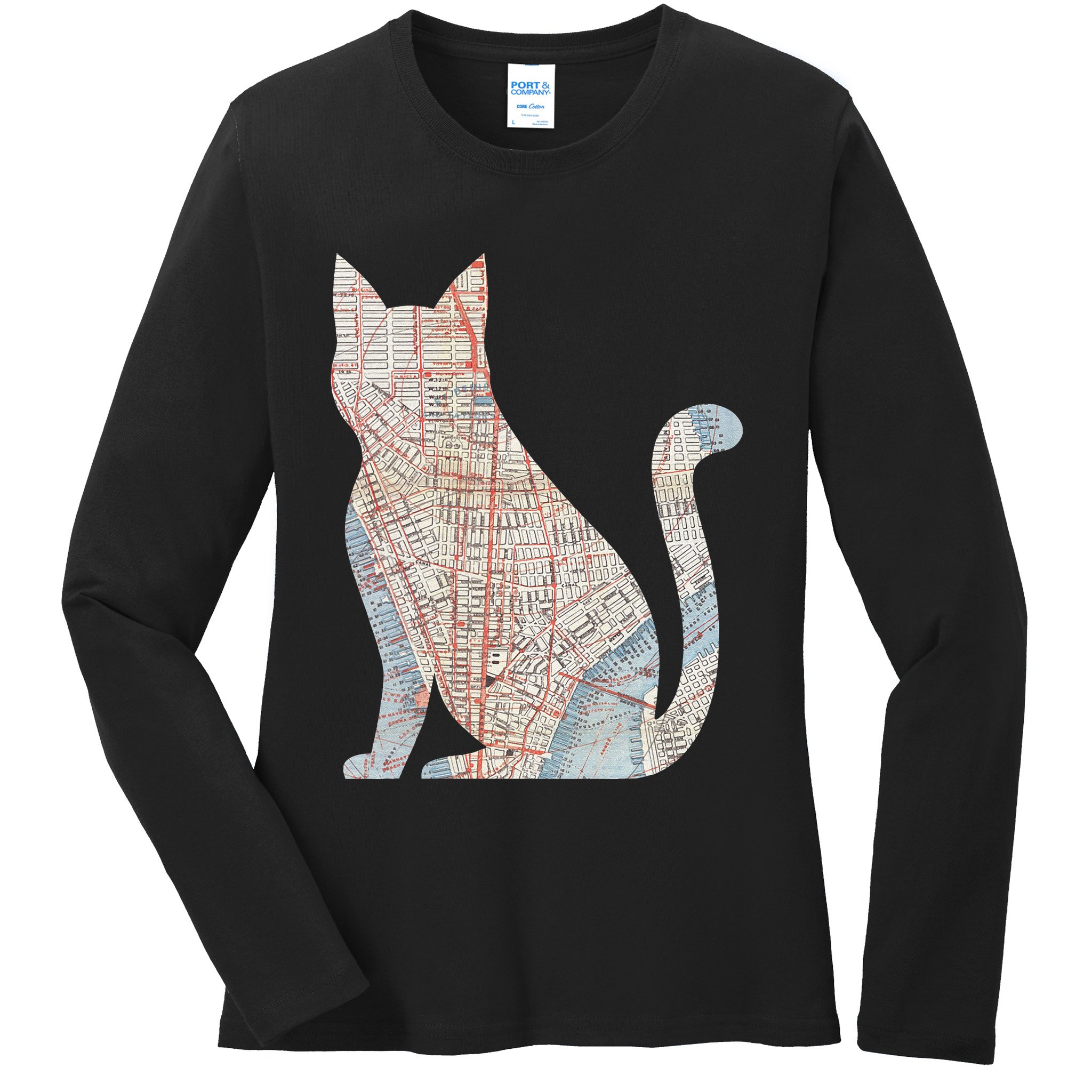 City Cat Map Design Unusual Ladies Long Sleeve Shirt