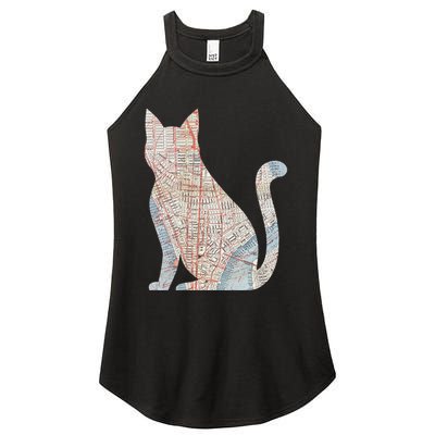 City Cat Map Design Unusual Women's Perfect Tri Rocker Tank
