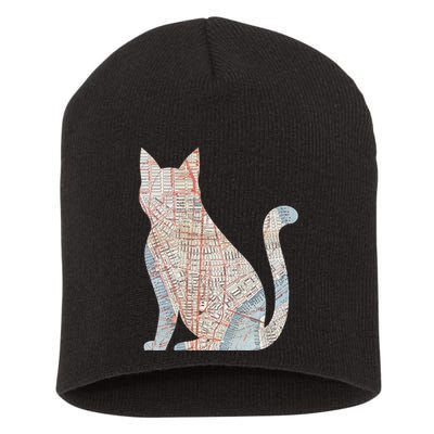 City Cat Map Design Unusual Short Acrylic Beanie