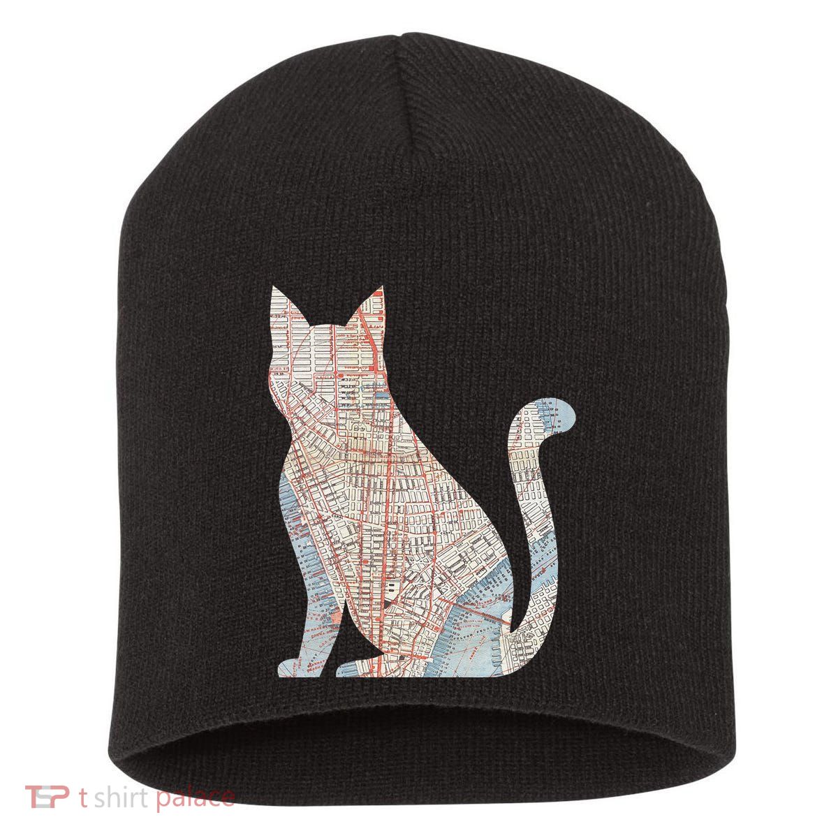 City Cat Map Design Unusual Short Acrylic Beanie