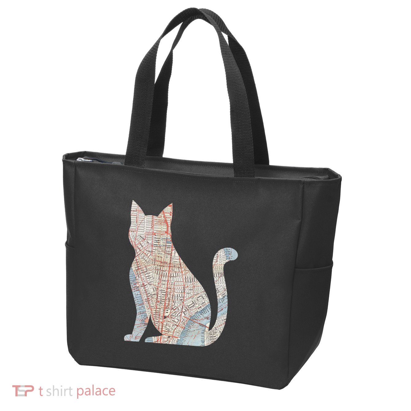 City Cat Map Design Unusual Zip Tote Bag