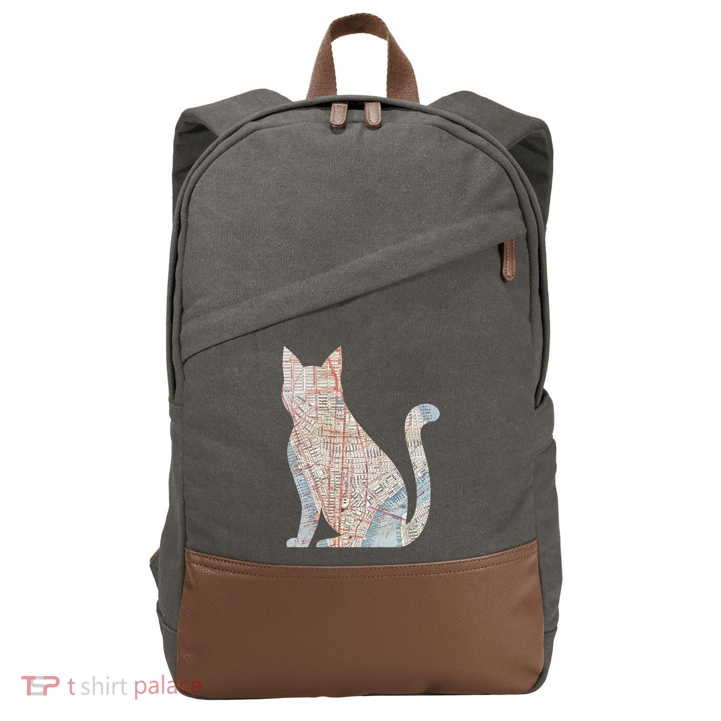 City Cat Map Design Unusual Cotton Canvas Backpack