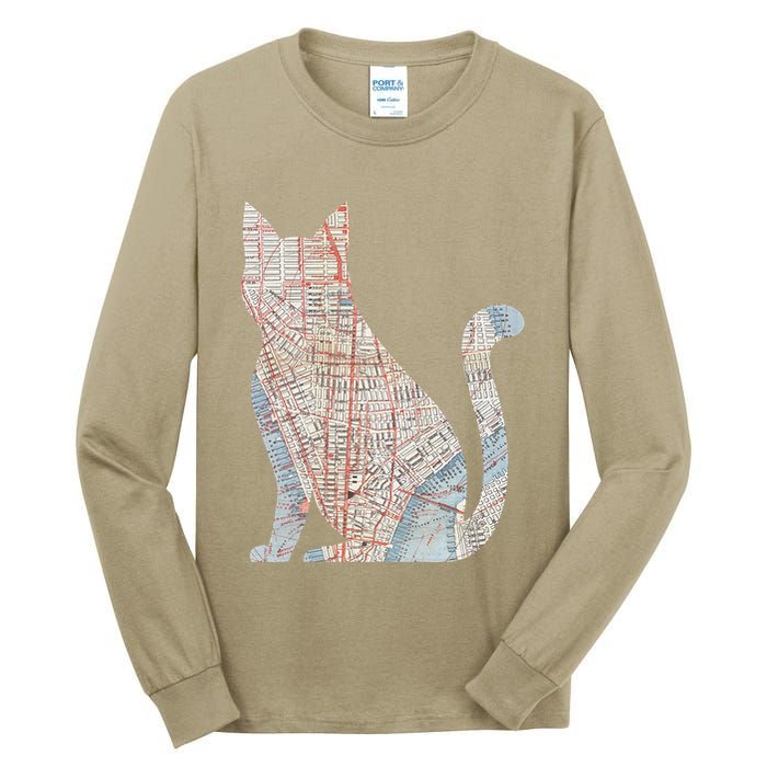 City Cat Map Design Unusual Tall Long Sleeve T-Shirt