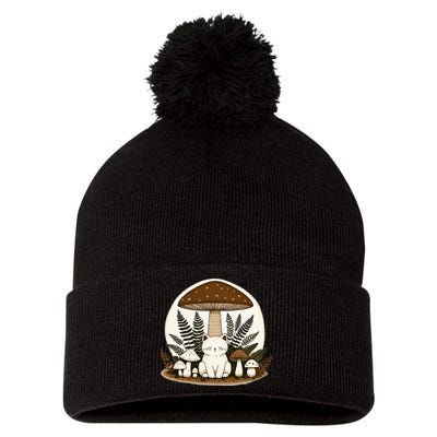 Cottagecore Cat Mushroom Pom Pom 12in Knit Beanie