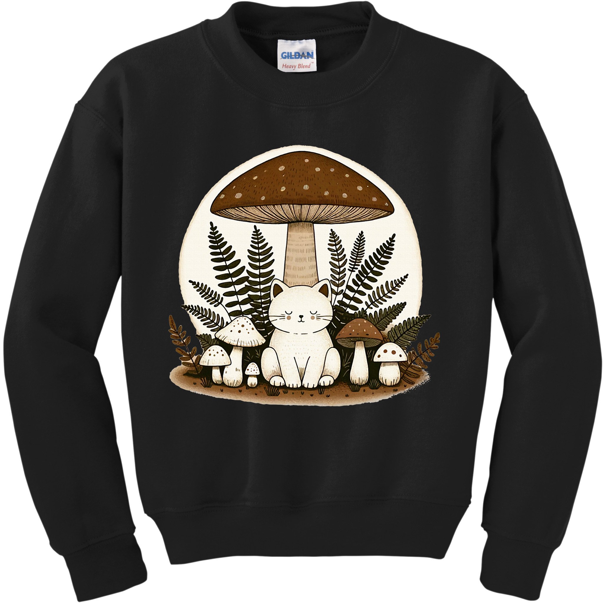 Cottagecore Cat Mushroom Kids Sweatshirt