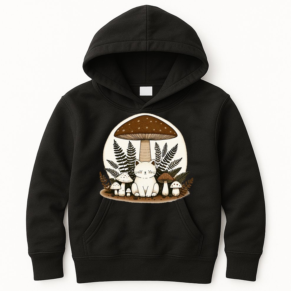 Cottagecore Cat Mushroom Kids Hoodie