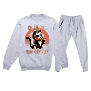 Ch Ch Meow Meow Meow Funny Animal Horror Movie Cute Kitten Premium Crewneck Sweatsuit Set