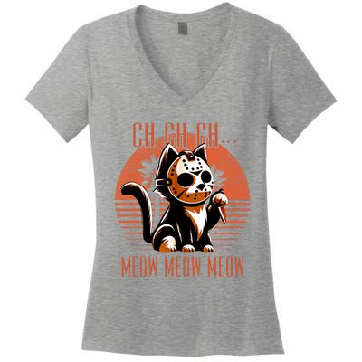 Ch Ch Meow Meow Meow Funny Animal Horror Movie Cute Kitten Women's V-Neck T-Shirt