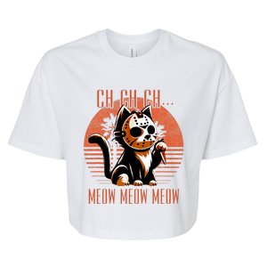 Ch Ch Meow Meow Meow Funny Animal Horror Movie Cute Kitten Bella+Canvas Jersey Crop Tee