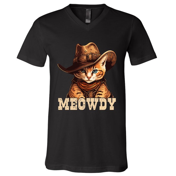 Cowboy Cat Meowdy V-Neck T-Shirt