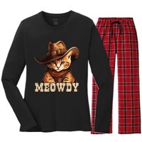 Cowboy Cat Meowdy Women's Long Sleeve Flannel Pajama Set 