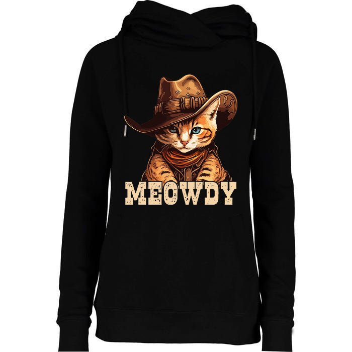 Cowboy Cat Meowdy Womens Funnel Neck Pullover Hood