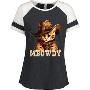 Cowboy Cat Meowdy Enza Ladies Jersey Colorblock Tee