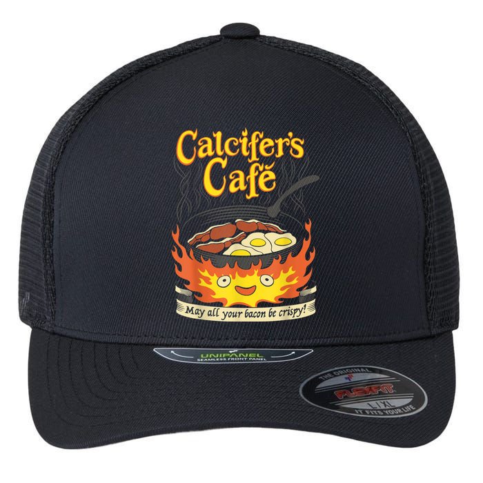 Calcifer's Cafe May All Your Bacon & Eggs Be Crispy Cooking Flexfit Unipanel Trucker Cap