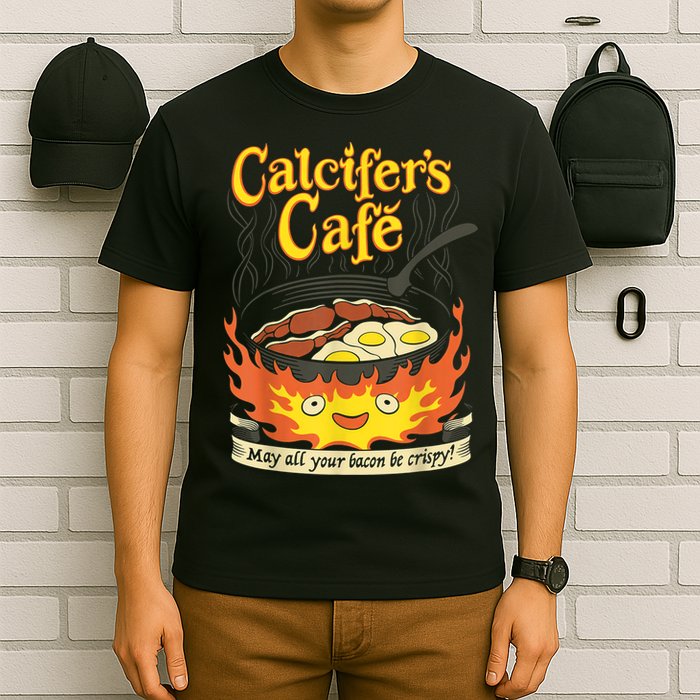 Calcifer's Cafe May All Your Bacon & Eggs Be Crispy Cooking T-Shirt