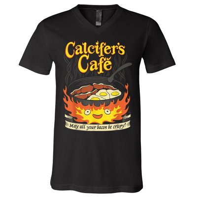 Calcifer's Cafe May All Your Bacon & Eggs Be Crispy Cooking V-Neck T-Shirt