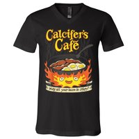 Calcifer's Cafe May All Your Bacon & Eggs Be Crispy Cooking V-Neck T-Shirt