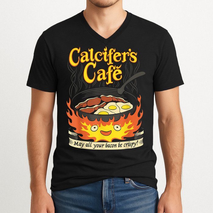Calcifer's Cafe May All Your Bacon & Eggs Be Crispy Cooking V-Neck T-Shirt