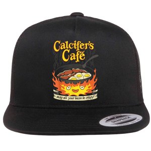 Calcifer's Cafe May All Your Bacon & Eggs Be Crispy Cooking Flat Bill Trucker Hat