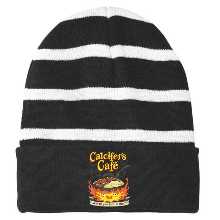 Calcifer's Cafe May All Your Bacon & Eggs Be Crispy Cooking Striped Beanie with Solid Band