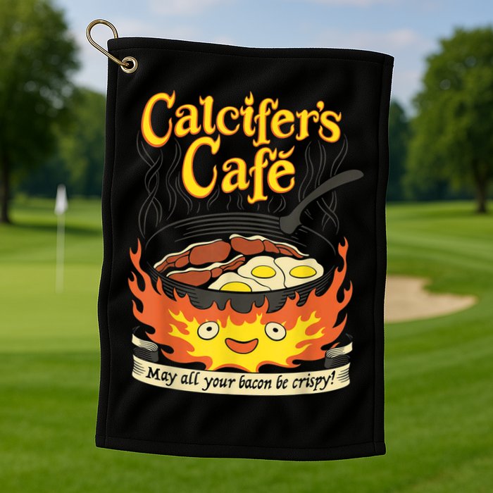 Calcifer's Cafe May All Your Bacon & Eggs Be Crispy Cooking Golf Towel