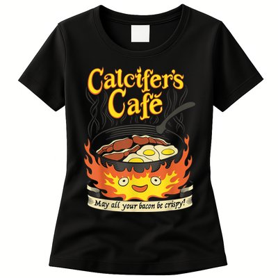 Calcifer's Cafe May All Your Bacon & Eggs Be Crispy Cooking Womens T-Shirt