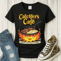 Calcifer's Cafe May All Your Bacon & Eggs Be Crispy Cooking Womens T-Shirt