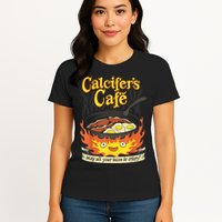 Calcifer's Cafe May All Your Bacon & Eggs Be Crispy Cooking Womens T-Shirt