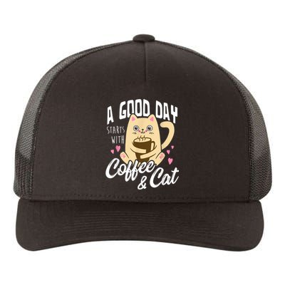 Cat & Coffee Mug Funny Cat Lover Gift Yupoong Adult 5-Panel Trucker Hat