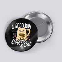 Cat & Coffee Mug Funny Cat Lover Gift Button