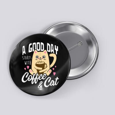 Cat & Coffee Mug Funny Cat Lover Gift Button