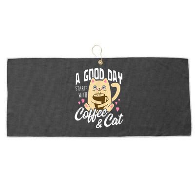 Cat & Coffee Mug Funny Cat Lover Gift Large Microfiber Waffle Golf Towel