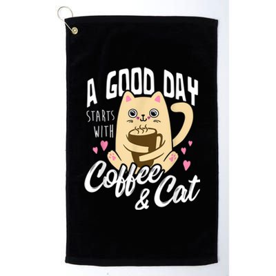 Cat & Coffee Mug Funny Cat Lover Gift Platinum Collection Golf Towel