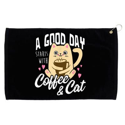 Cat & Coffee Mug Funny Cat Lover Gift Grommeted Golf Towel