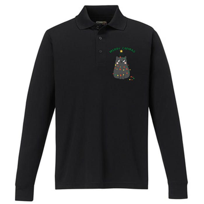 Christmas Cat Merry Catmas Christmas Performance Long Sleeve Polo