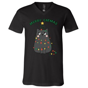 Christmas Cat Merry Catmas Christmas V-Neck T-Shirt