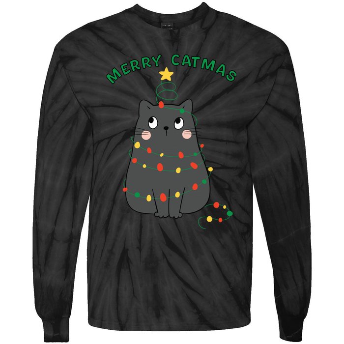 Christmas Cat Merry Catmas Christmas Tie-Dye Long Sleeve Shirt