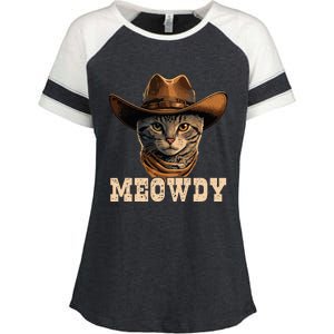 Cowboy Cat Meowdy Enza Ladies Jersey Colorblock Tee