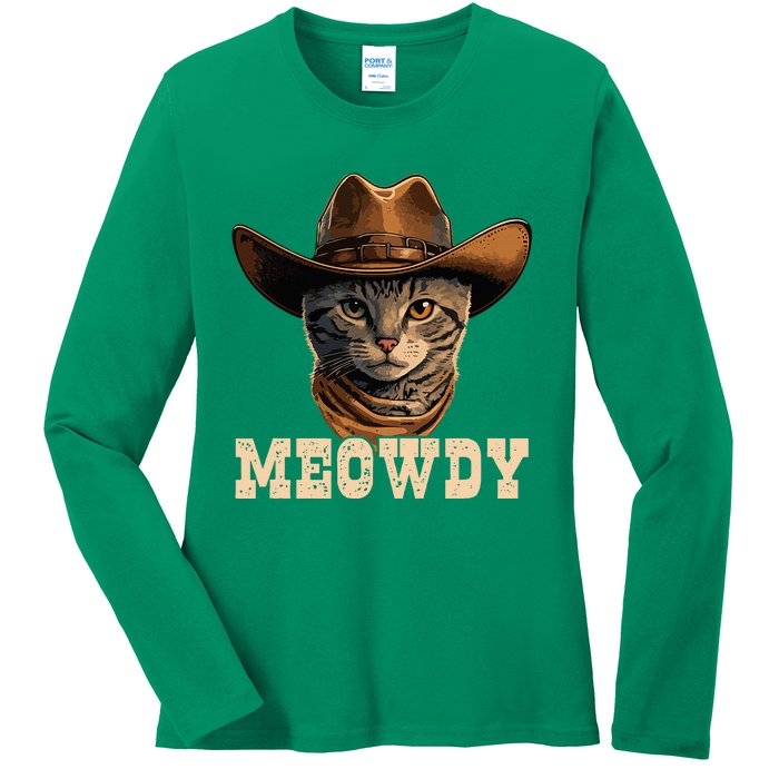 Cowboy Cat Meowdy Ladies Long Sleeve Shirt