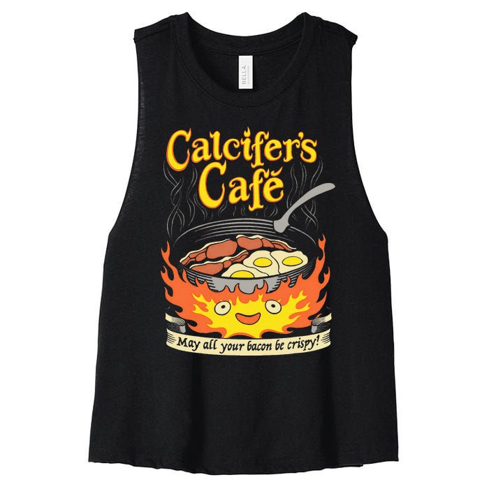 Calcifer's Cafe May All Your Bacon Eggs  Women's Racerback Cropped Tank