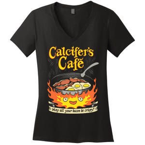 Calcifer's Cafe May All Your Bacon Eggs  Women's V-Neck T-Shirt