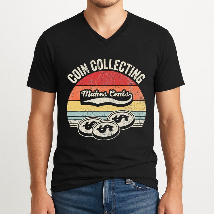 Coin Collecting Makes Cents Retro Style V-Neck T-Shirt