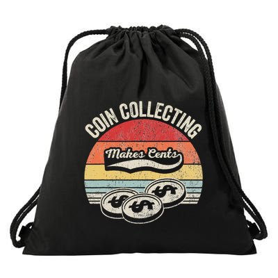 Coin Collecting Makes Cents Retro Style Drawstring Bag
