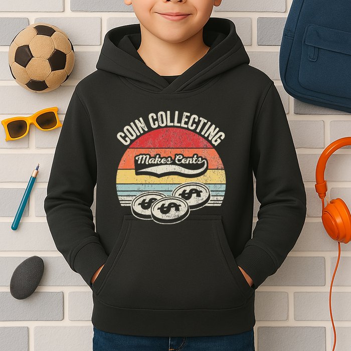 Coin Collecting Makes Cents Retro Style Kids Hoodie