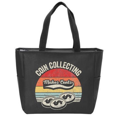 Coin Collecting Makes Cents Retro Style Zip Tote Bag