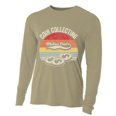 Coin Collecting Makes Cents Retro Style Cooling Performance Long Sleeve Crew